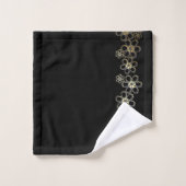 Schwarz mit Gold-Blume Badhandtuch Set (Waschlappen)