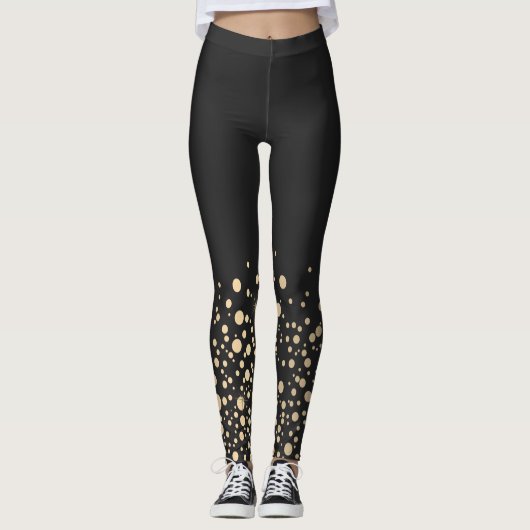 Schwarz mit Gold-Confetti-Punkten Leggings (Vorderseite)