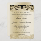 Schwarz mit Gold Floral Design Hochzeit Einladung (Vorne/Hinten)