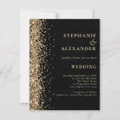 Schwarz mit Gold Glitzer QR Code Hochzeit Einladung (Vorderseite)