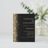 Schwarz mit Gold Glitzer QR Code Hochzeit Einladung (Stehend Vorderseite)