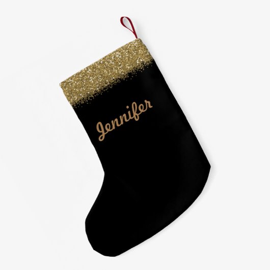 Schwarz mit Gold Glitzer Weihnachts-Strumpf Kleiner Weihnachtsstrumpf (Rückseite (Hängend))