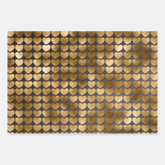 Schwarz mit Gold Herz Valentins Geschenkpapier Set (Vorderseite 3)