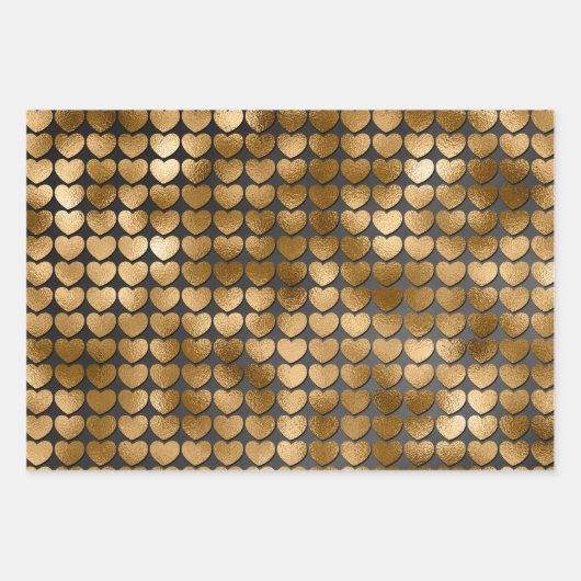 Schwarz mit Gold Herz Valentins Geschenkpapier Set (Vorderseite 2)