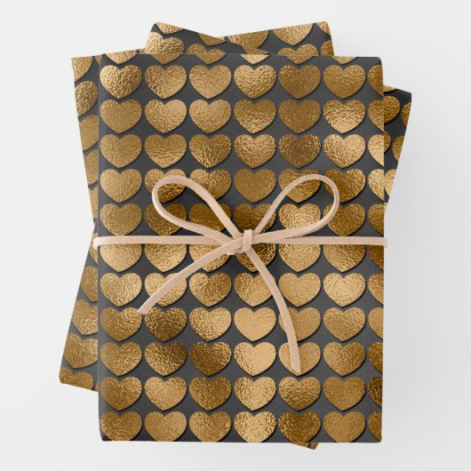 Schwarz mit Gold Herz Valentins Geschenkpapier Set (Beispiel)