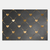 Schwarz mit Gold Herz Valentins Geschenkpapier Set (Vorderseite 3)
