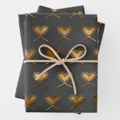 Schwarz mit Gold Herz Valentins Geschenkpapier Set (Beispiel)
