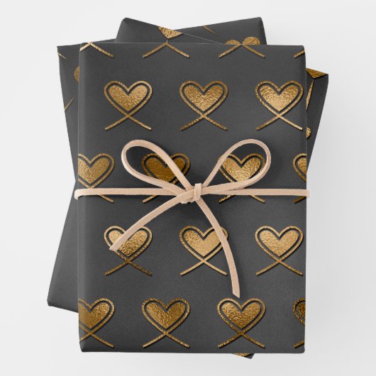 Schwarz mit Gold Herz Valentins Geschenkpapier Set (Beispiel)