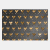 Schwarz mit Gold Herz Valentins Geschenkpapier Set (Vorderseite)