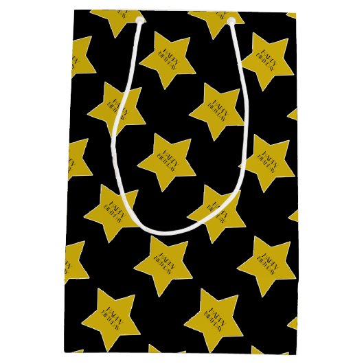 Schwarz mit Gold Hollywood Stars Happy Birthday Mittlere Geschenktüte (Rückseite)