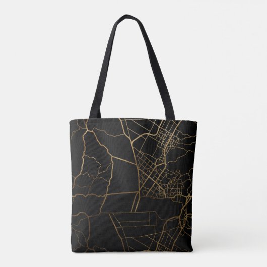 Schwarz mit Gold Look Map Name Tasche (Rückseite)