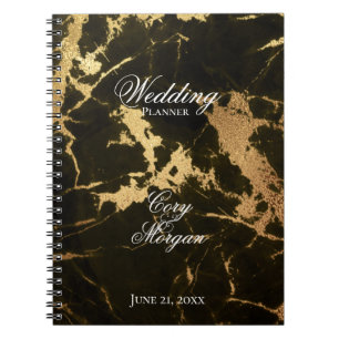 Schwarz mit Gold Marbling Wedding Planner Notebook Notizblock