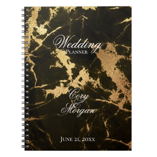 Schwarz mit Gold Marbling Wedding Planner Notebook Notizblock (Vorderseite)