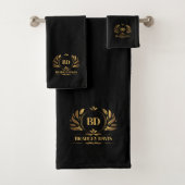 Schwarz mit Gold Monogramm und Name Badhandtuch Set (Insitu)