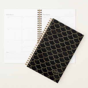 Schwarz mit Gold Scales Monogram Mermaid Jährlich Planer