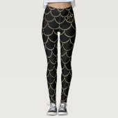 Schwarz mit Gold Scales Monogram Mermaid Leggings (Vorderseite)