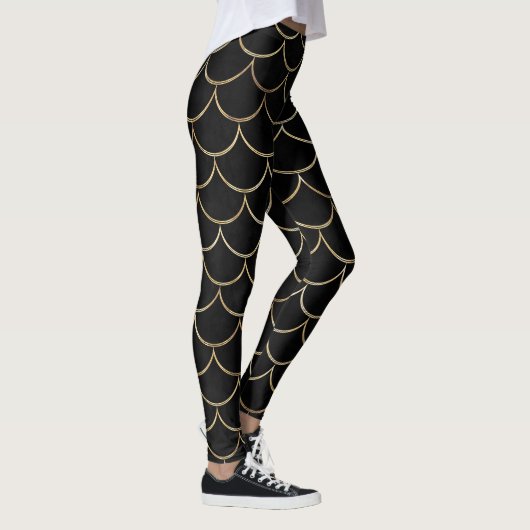 Schwarz mit Gold Scales Monogram Mermaid Leggings (Rechts)