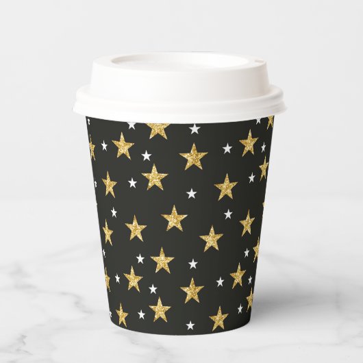 Schwarz mit Gold Stars Neue Jahre Papier-Cups Pappbecher (Vorderseite)