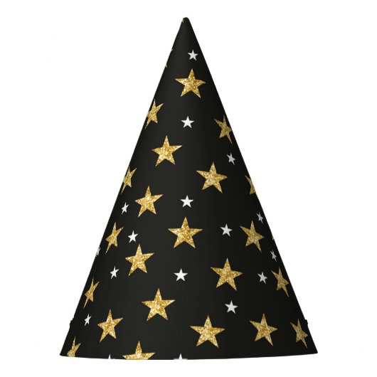 Schwarz mit Gold Stars Party Hat Partyhütchen (Vorderseite)