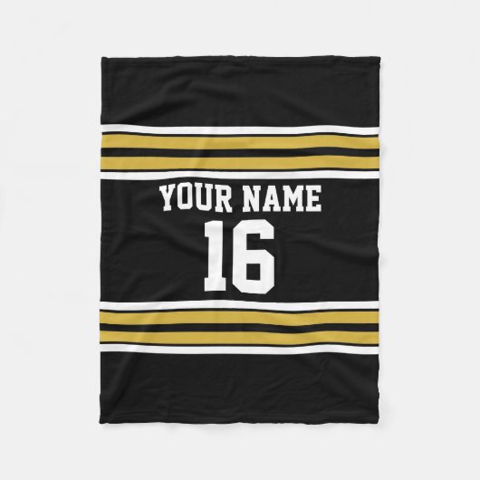 Schwarz mit Gold White Stripes Team Jersey Fleecedecke (Vorderseite)