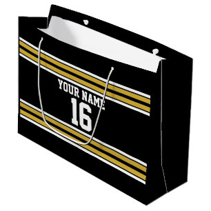 Schwarz mit Gold White Stripes Team Jersey Große Geschenktüte