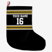 Schwarz mit Gold White Stripes Team Jersey Großer Weihnachtsstrumpf (Vorderseite)