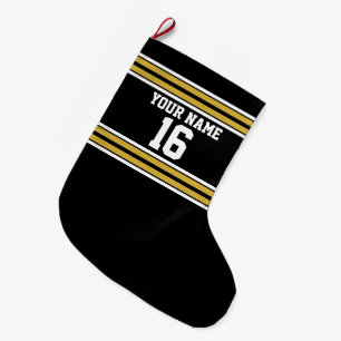 Schwarz mit Gold White Stripes Team Jersey Großer Weihnachtsstrumpf