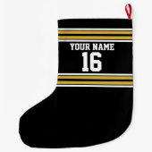 Schwarz mit Gold White Stripes Team Jersey Großer Weihnachtsstrumpf (Rückseite)