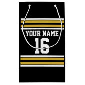 Schwarz mit Gold White Stripes Team Jersey Kleine Geschenktüte (Rückseite)