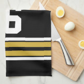 Schwarz mit Gold White Stripes Team Jersey Küchentuch (Viertel Falte)