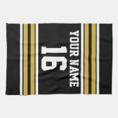 Schwarz mit Gold White Stripes Team Jersey Küchentuch (Horizontal)