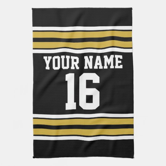 Schwarz mit Gold White Stripes Team Jersey Küchentuch (Vertikal)