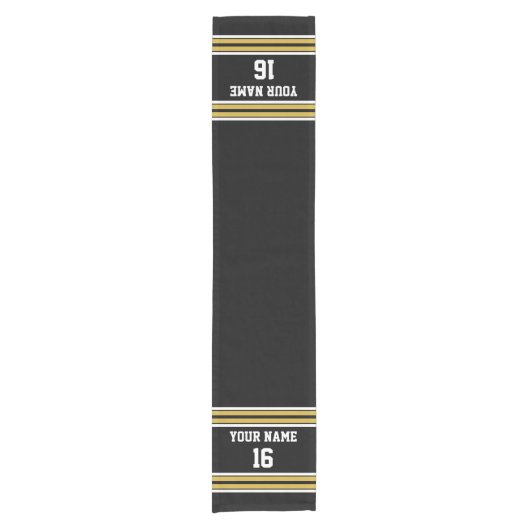 Schwarz mit Gold White Stripes Team Jersey Kurzer Tischläufer (Vorderseite)