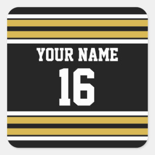 Schwarz mit Gold White Stripes Team Jersey Quadratischer Aufkleber