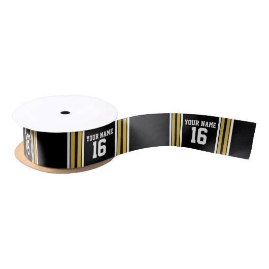 Schwarz mit Gold White Stripes Team Jersey Satinband (Spule)