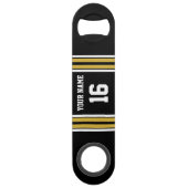 Schwarz mit Gold White Stripes Team Jersey Speedflaschenöffner (Rückseite)