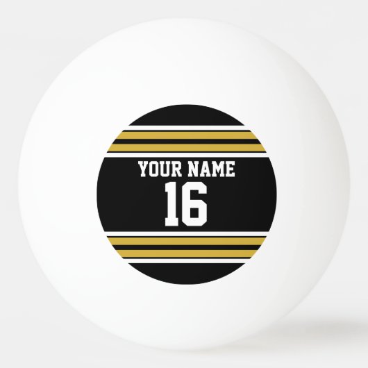 Schwarz mit Gold White Stripes Team Jersey Tischtennisball (Vorderseite)