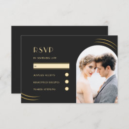 Schwarz mit Golden Wisps Foto Hochzeit RSVP Karte