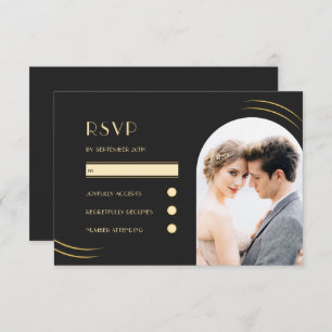Schwarz mit Golden Wisps Foto Hochzeit RSVP Karte