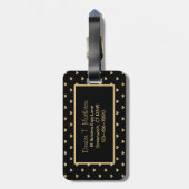 Schwarz mit goldenem Herz Muster - Mit Monogramm Gepäckanhänger (Rückseite vertikal)