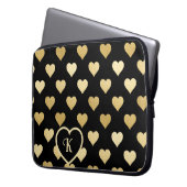 Schwarz mit goldenen Herzen, Monogramm Laptopschutzhülle (Vorderseite Links)