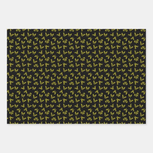 schwarz mit goldenen Schmetterlingen Geschenkpapier Set (Vorderseite 3)