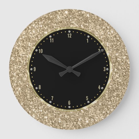 Schwarz mit goldener Glitzer Textur drucken Große Wanduhr (Vorderseite)