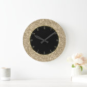 Schwarz mit goldener Glitzer Textur drucken Große Wanduhr (Zuhause)