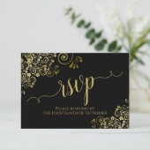 Schwarz mit goldener Spitze Elegante kalligraphisc RSVP Karte (Stehend Vorderseite)