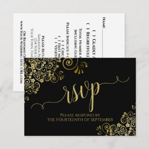 Schwarz mit goldener Spitze Elegante kalligraphisc RSVP Karte