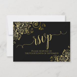 Schwarz mit goldener Spitze Elegante kalligraphisc RSVP Karte