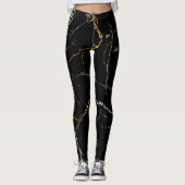 Schwarz mit goldfarbenem Marmormuster Leggings (Vorderseite)
