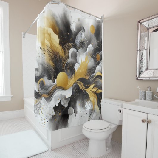 Schwarz mit goldfarbenem, modernen Abstrakten Dusc Duschvorhang (Beispiel)