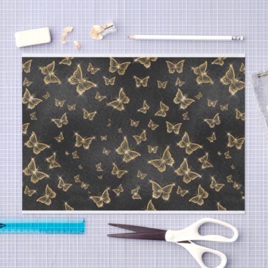 SCHWARZ MIT GOLDSCHALTFLÄDEN SEIDENPAPIER (Handwerk)